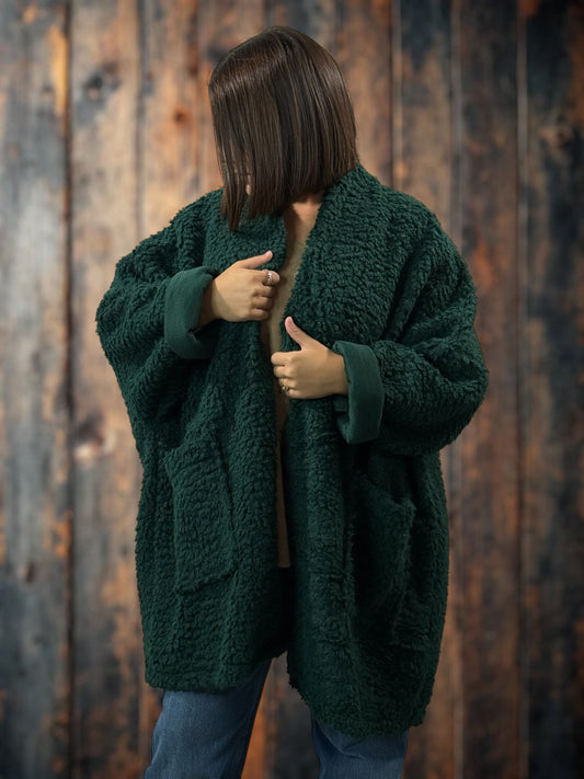 LILIROSE - VESTE OVERSIZE VERTE EN MOUMOUTE JUSQU'A LA TAILLE 56/58