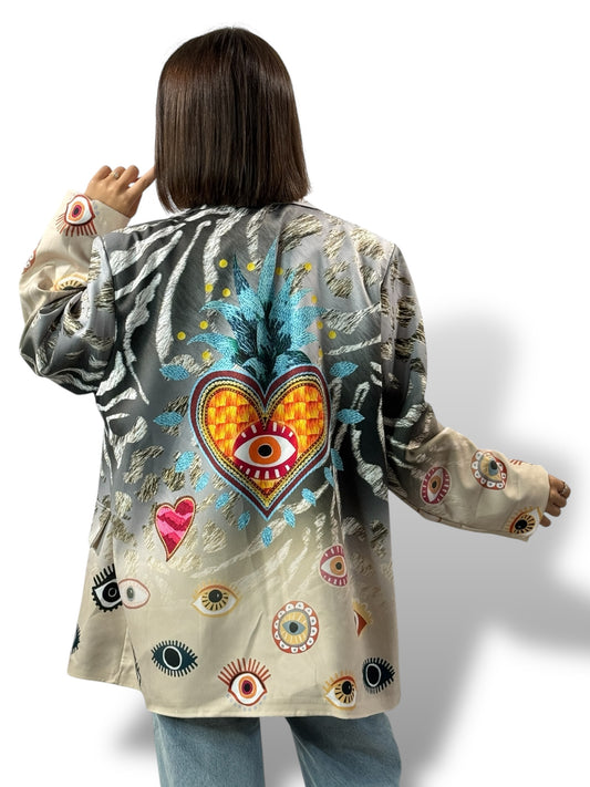 HAPINESS - VESTE OVERSIZE MOTIF JUSQU'A LA TAILLE 52