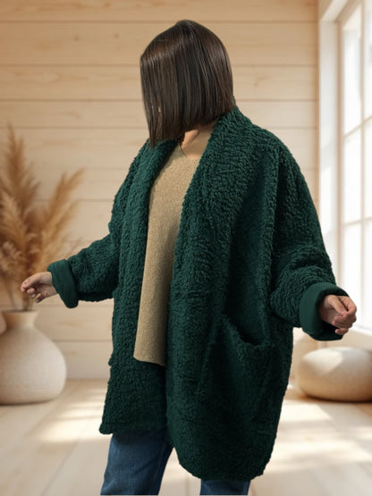 LILIROSE - VESTE OVERSIZE VERTE EN MOUMOUTE JUSQU'A LA TAILLE 56/58