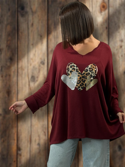 LAURA - PULL BORDEAUX EN MAILLE FLUIDE JUSQU'A LA TAILLE 54