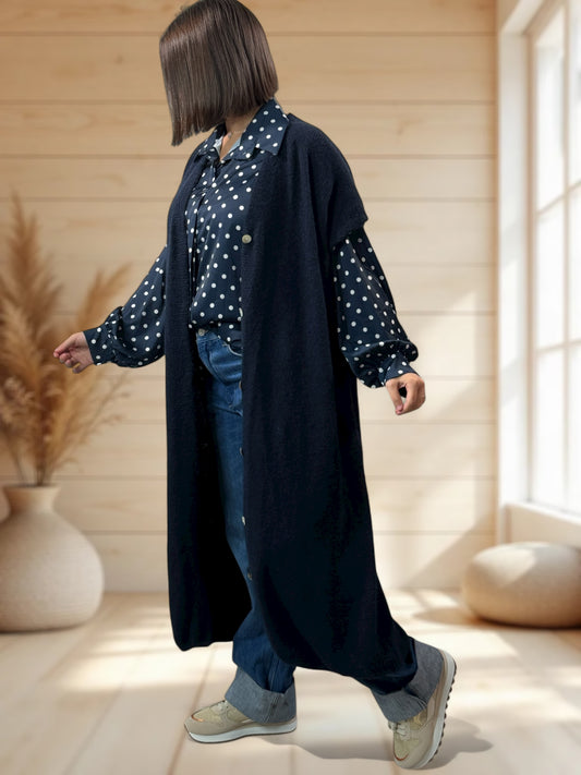UGO - LONG GILET OVERSIZE MARINE JUSQU'A LA TAILLE 56/58