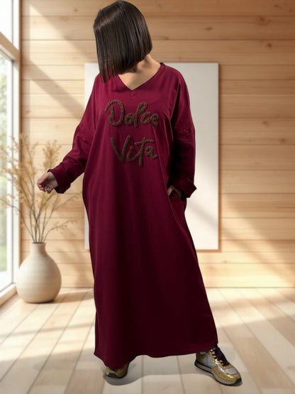 NINON - ROBE OVERSIZE BORDEAUX DOLCE VITA JUSQU'A LA TAILLE 54/56