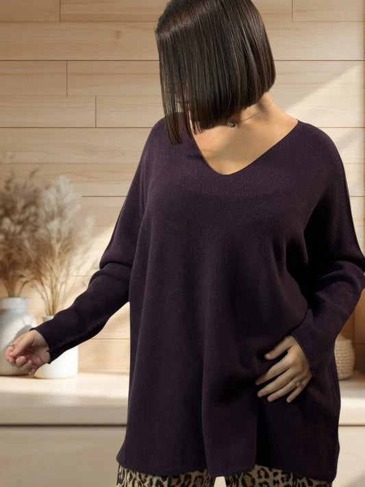 LARA - PULL OVERSIZE RAISIN JUSQU'A LA TAILLE 54