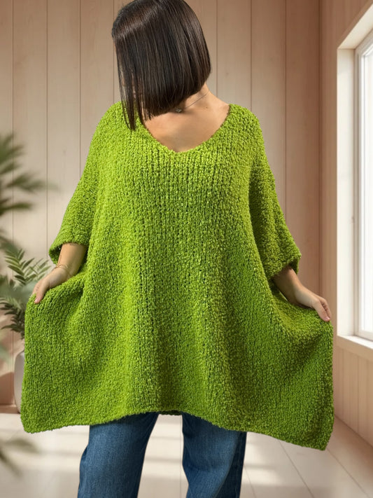 CAMILLE - PULL VERT OVERSIZE JUSQU'A LA TAILLE 58