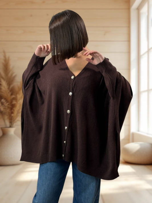 MATHILDE - GILET OVERSIZE MARRON JUSQU'A LA TAILLE 56/58