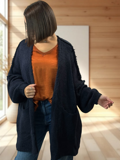 CLEO - GILET OVERSIZE MARINE AVEC JUSQU'A LA TAILLE 52/54