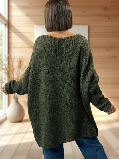 LUCKY - PULL KAKI OVERSIZE PEACE & LOVE JUSQU'A LA TAILLE 56/58