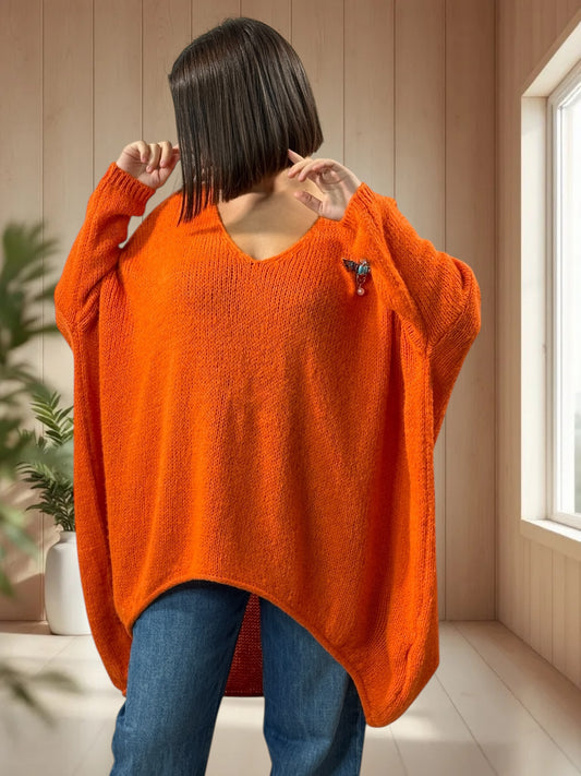 JULIA - PULL OVERSIZE ORANGE JUSQU'A LA TAILLE 56/58
