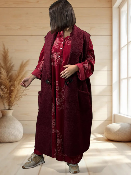 MAUD - GILET BORDEAUX SANS MANCHES JUSQU'A LA TAILLE 54/56