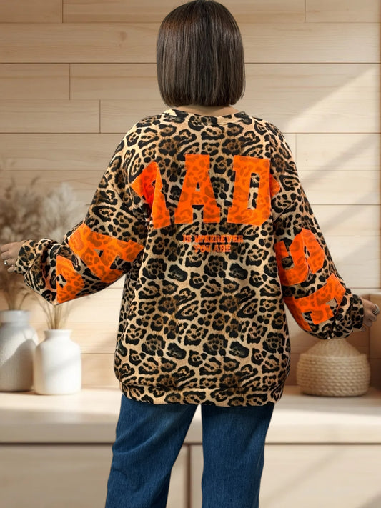 PARADISE - SWEAT OVERSIZE LEOPARD LOGO ORANGE JUSQU'A LA TAILLE 52
