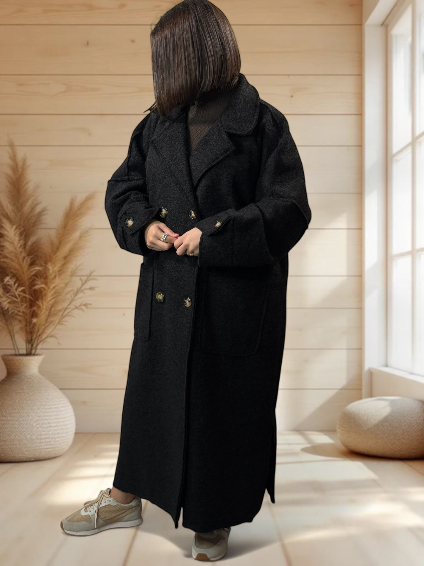 ROBERTO - LONG MANTEAU NOIR JUSQU'A LA TAILLE 50/52