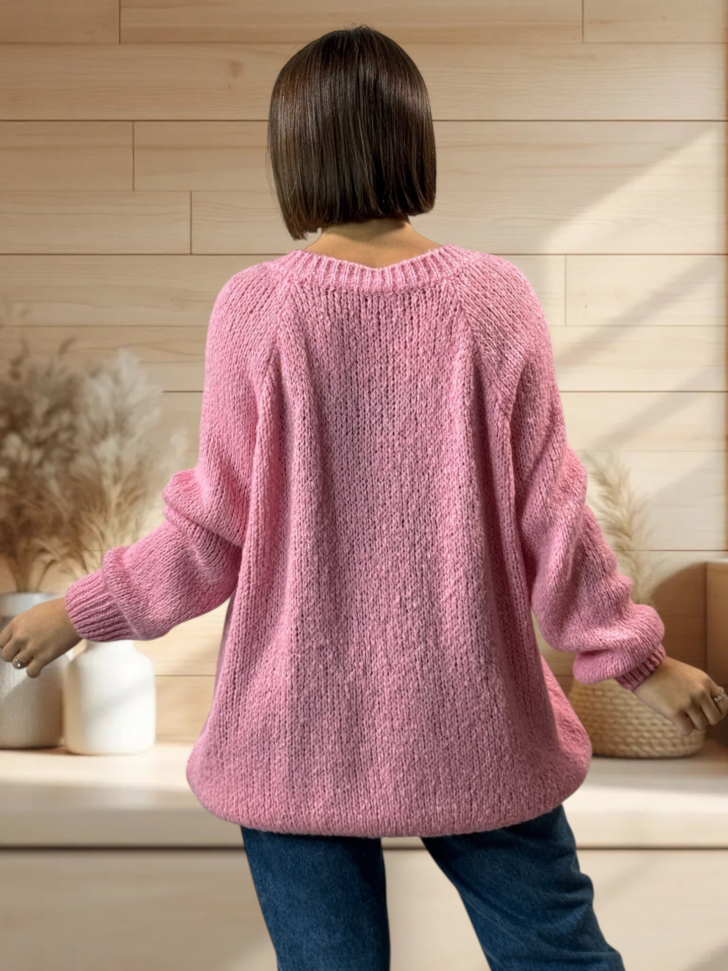 MATTEO - PULL ROSE AVEC MOHAIR JUSQU'A LA TAILLE 54