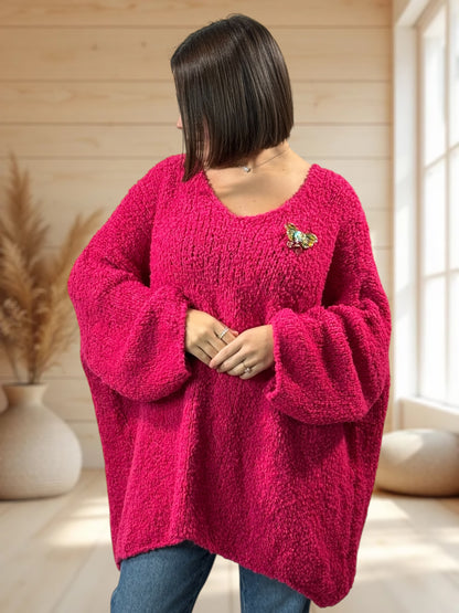LAETITIA - PULL FUCHSIA OVERSIZE JUSQU'A LA TAILLE 58