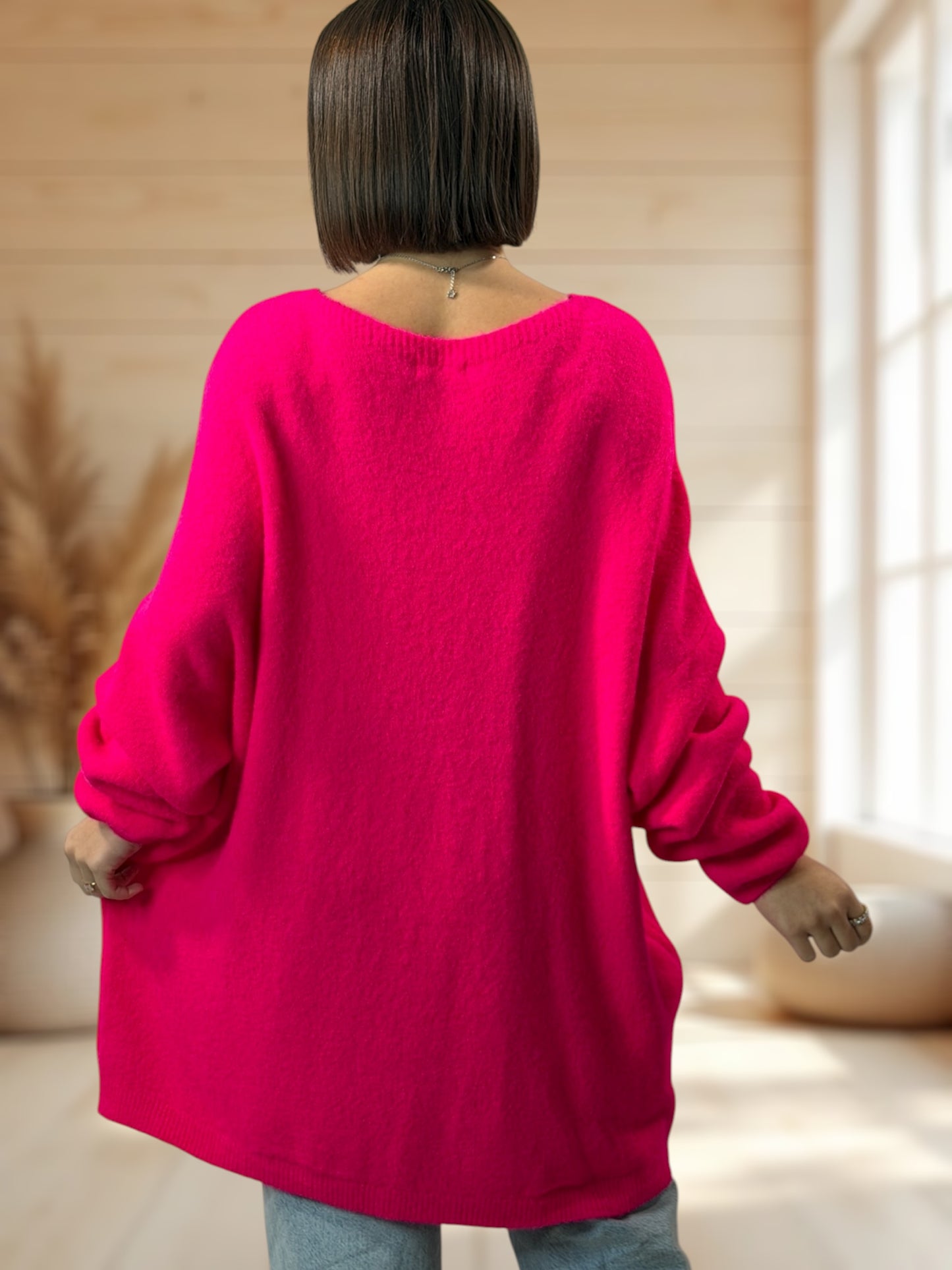 ANGELICA - PULL OVERSIZE FUCHSIA AVEC ALPAGA JUSQU'A LA TAILLE 56