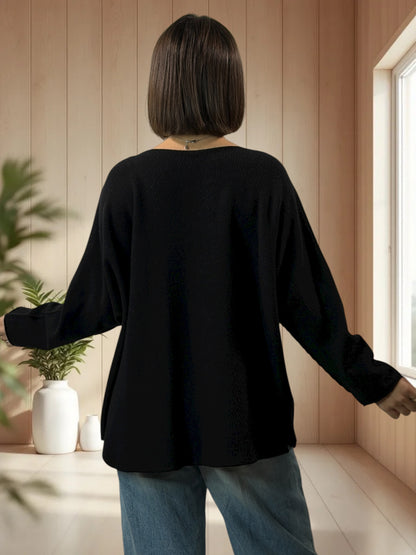 CHOUCHOU - PULL OVERSIZE NOIR JUSQU'A LA TAILLE 54