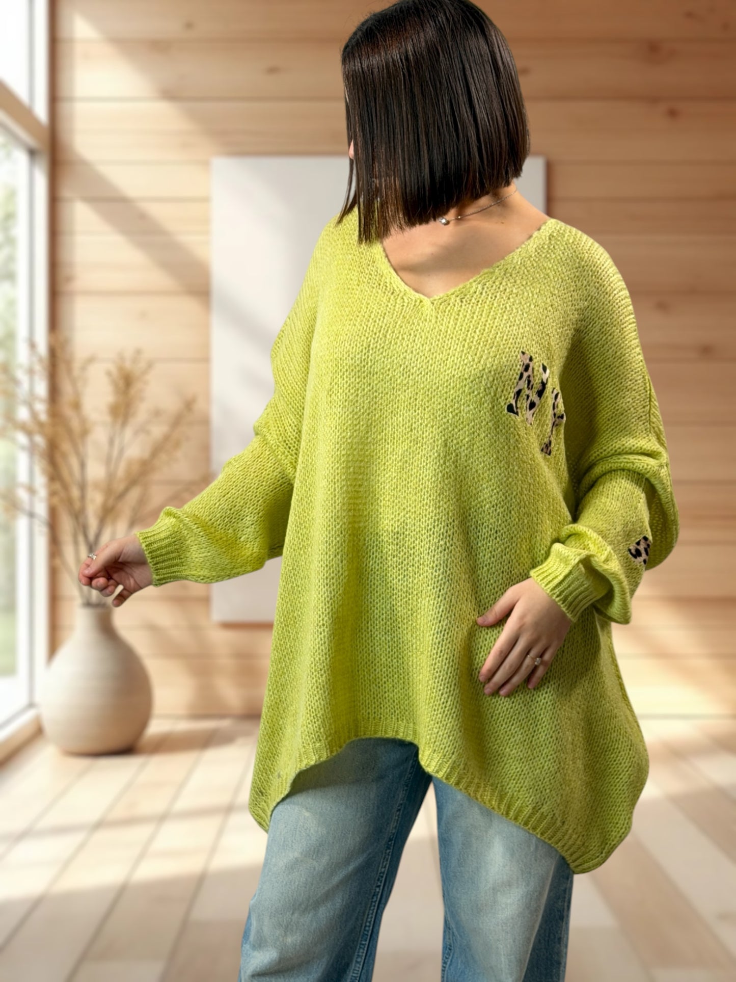 NEW YORK - PULL OVERSIZE VERT JUSQU'A LA TAILLE 56