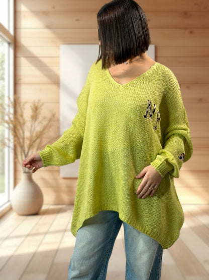 NEW YORK - PULL OVERSIZE VERT JUSQU'A LA TAILLE 56