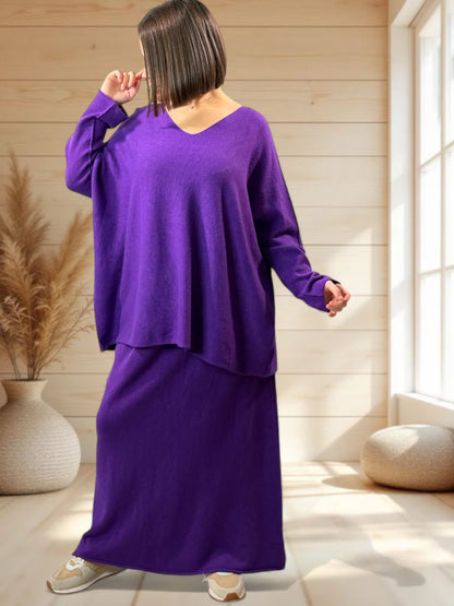 FAUSTINE - ENSEMBLE EN MAILLE VIOLET JUSQU'A LA TAILLE 52/54