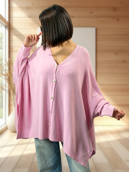 MATHILDE - GILET OVERSIZE ROSE JUSQU'A LA TAILLE 56/58