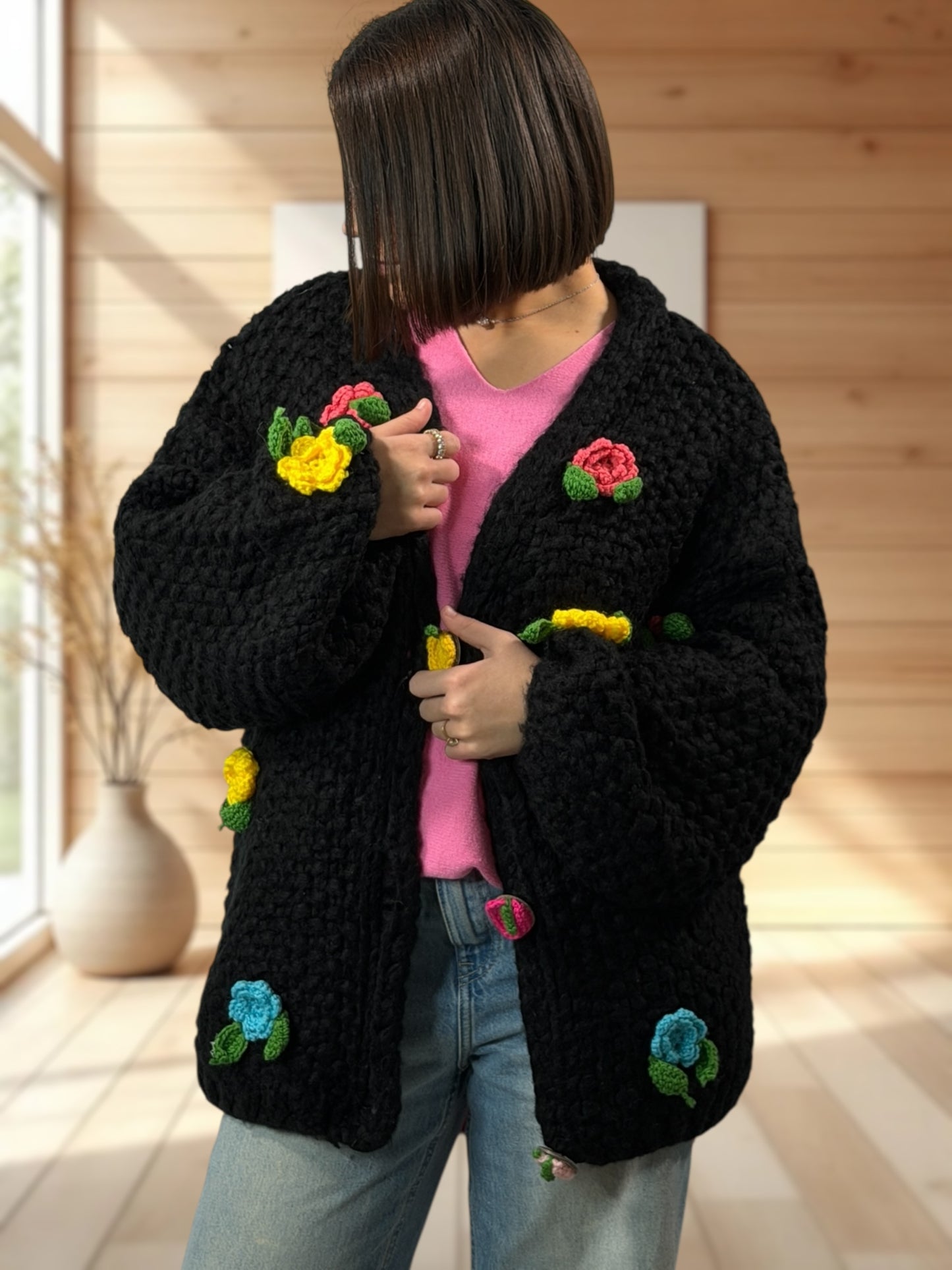 DOUCEUR - GILET OVERSIZE NOIR JUSQU'A LA TAILLE 50/52