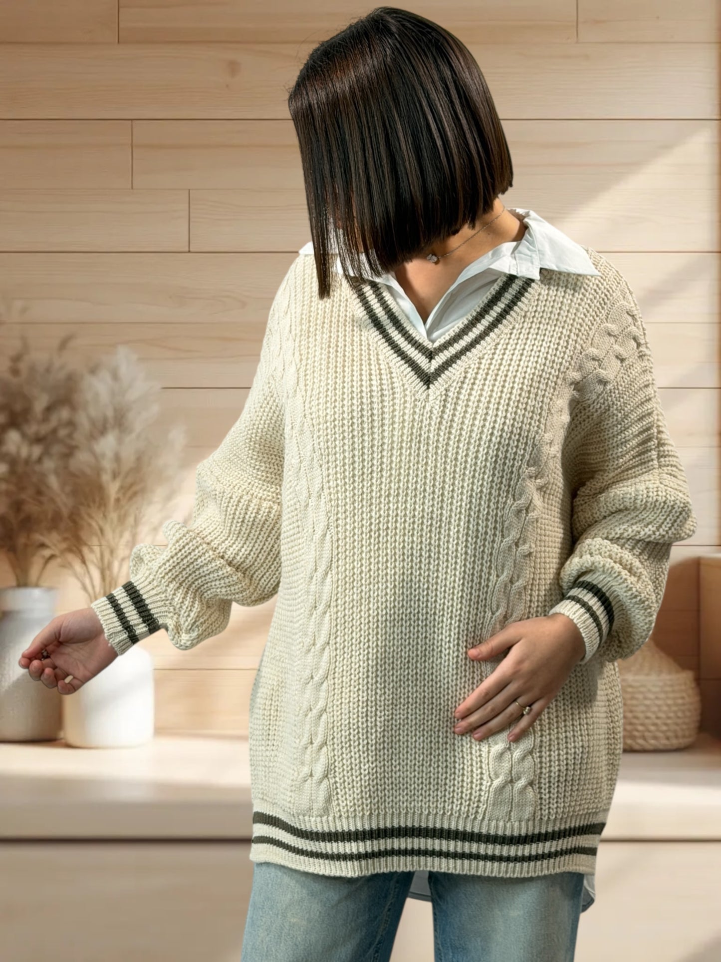 NANOU - PULL OVERSIZE BEIGE JUSQU'A LA TAILLE 52