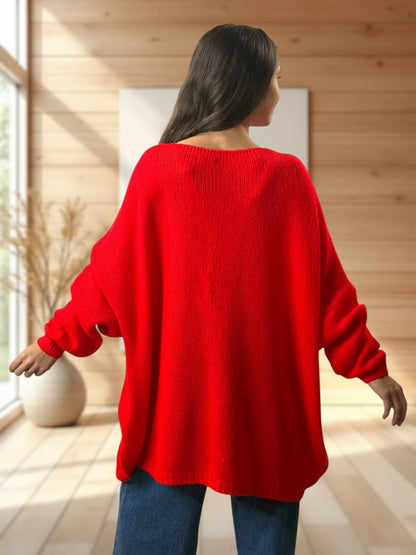 JAMES - PULL OVERSIZE ROUGE JUSQU'A LA TAILLE 56