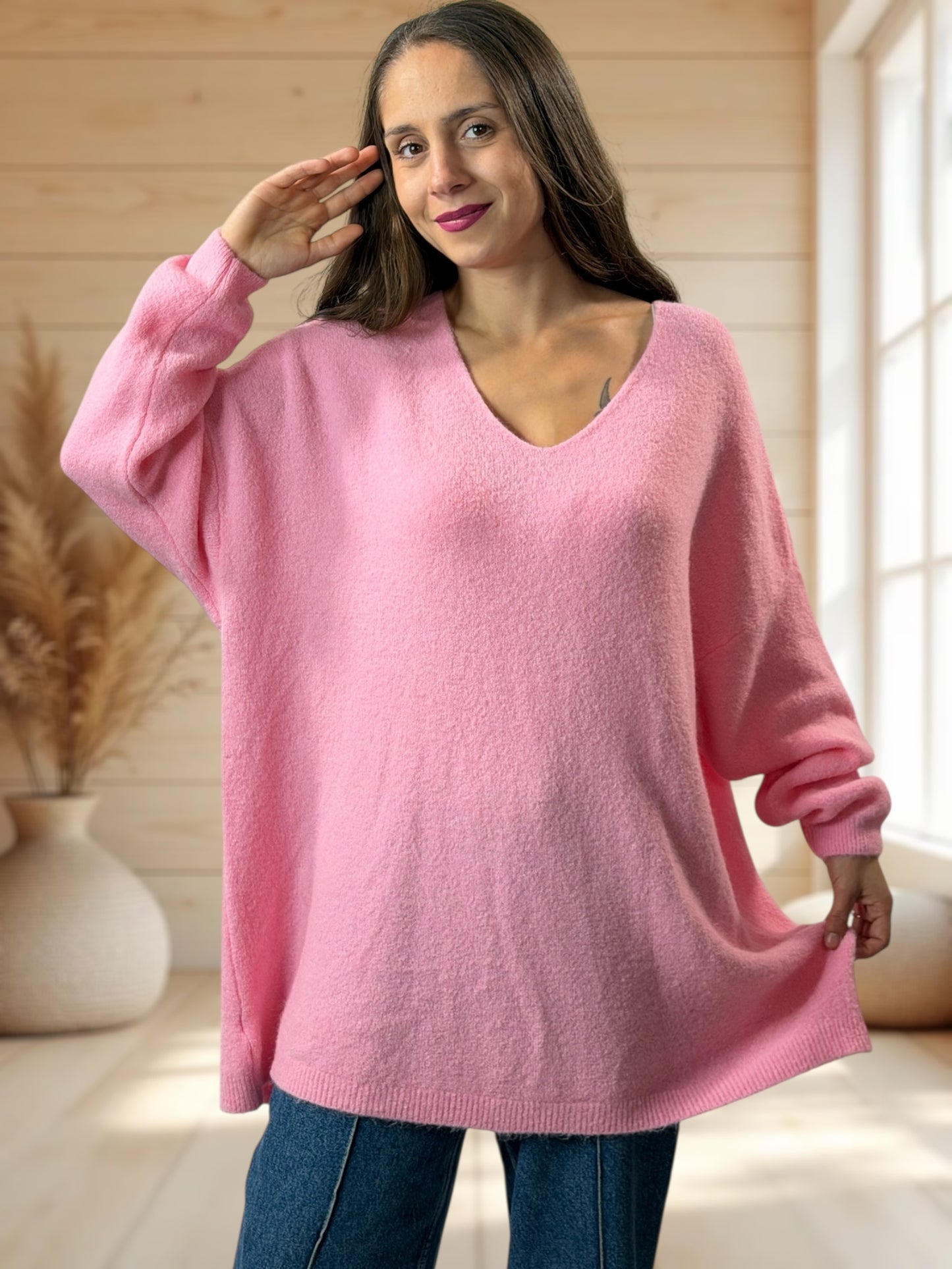 ANGELICA - PULL OVERSIZE ROSE AVEC ALPAGA JUSQU'A LA TAILLE 56