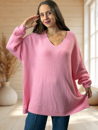 ANGELICA - PULL OVERSIZE ROSE AVEC ALPAGA JUSQU'A LA TAILLE 56
