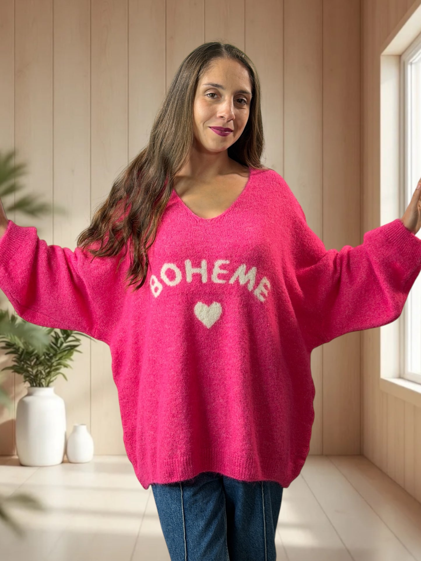 CLAUDIO - PULL FUCHSIA LOGO BOHEME JUSQU'A LA TAILLE 54/56