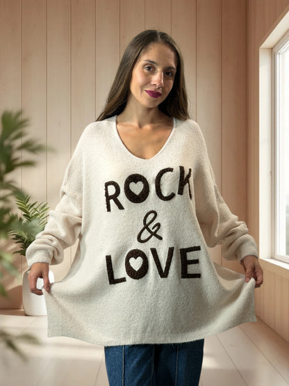 MICK - PULL OVERSIZE BEIGE AVEC ALPAGA JUSQU'A LA TAILLE 56