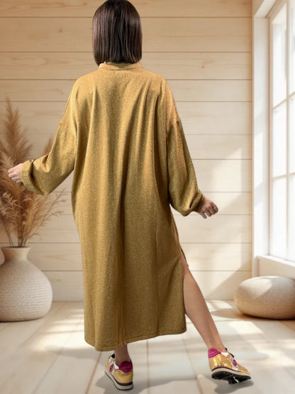KATARINA - ROBE SCINTILLANTE EN MAILLE CAMEL OVERSIZE JUSQU'A LA TAILLE 52