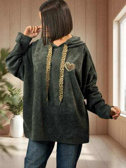 PAULIN - SWEAT A CAPUCHE OVERSIZE KAKI JUSQU'A LA TAILLE 56