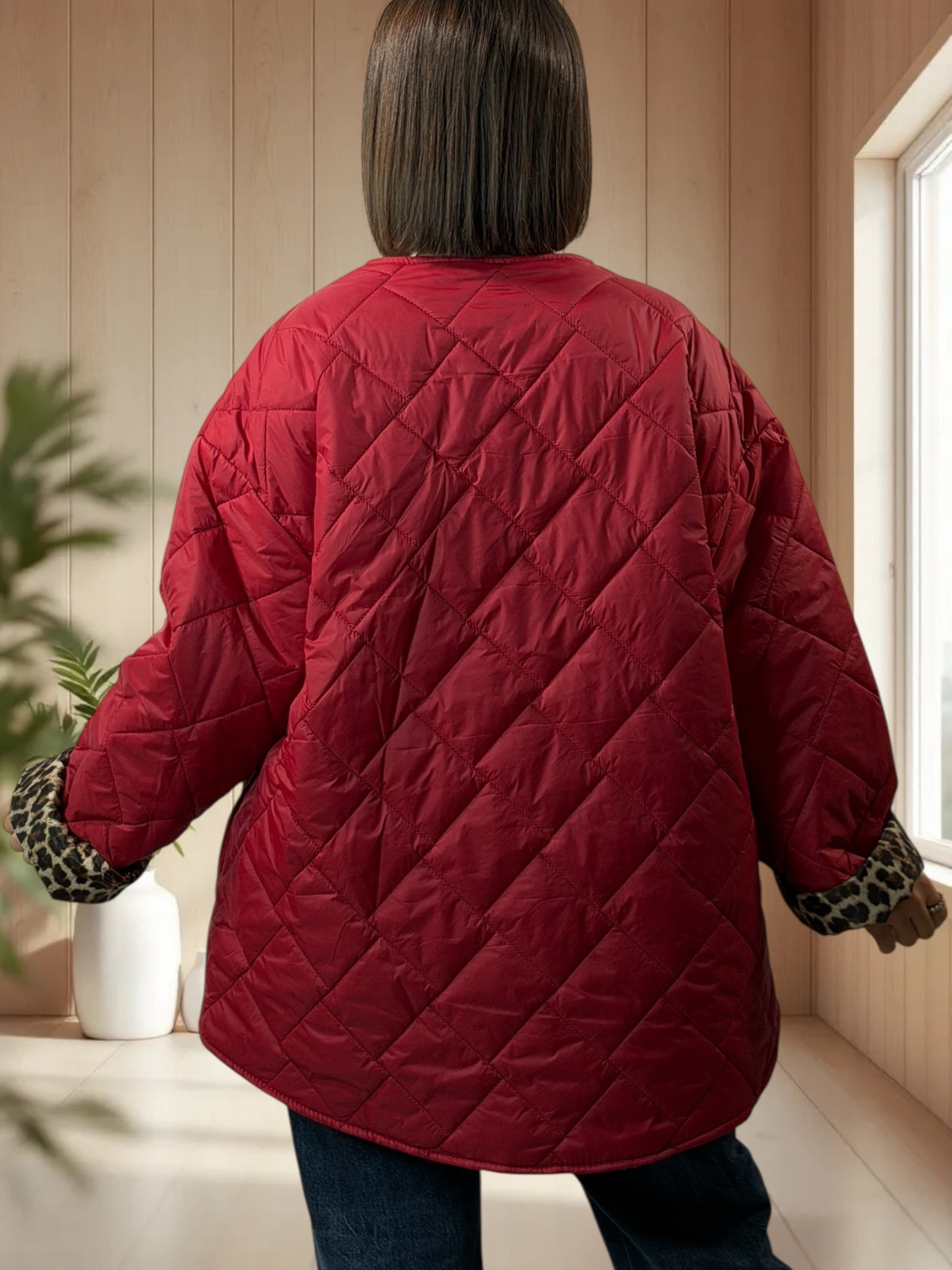 DEBORAH - DOUDOUNE BORDEAUX INTERIEUR LEOPARD TAILLE 44 A 50