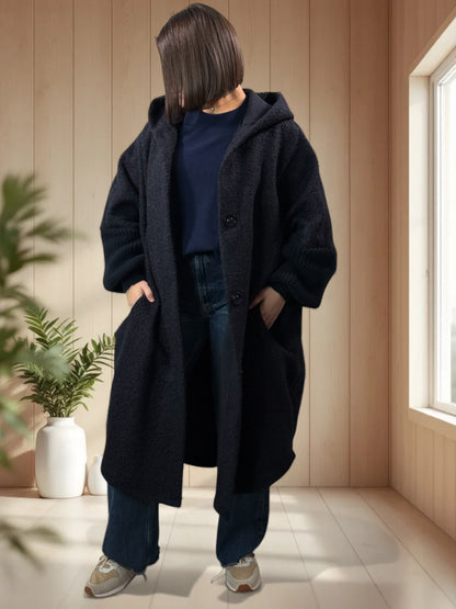 VIRGINIE - MANTEAU OVERSIZE MARINE A CAPUCHE JUSQU'A LA TAILLE 54