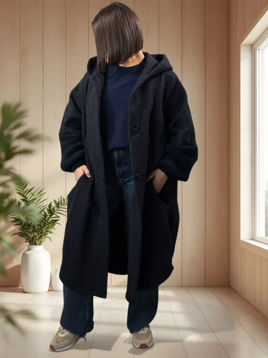 VIRGINIE - MANTEAU OVERSIZE MARINE A CAPUCHE JUSQU'A LA TAILLE 54