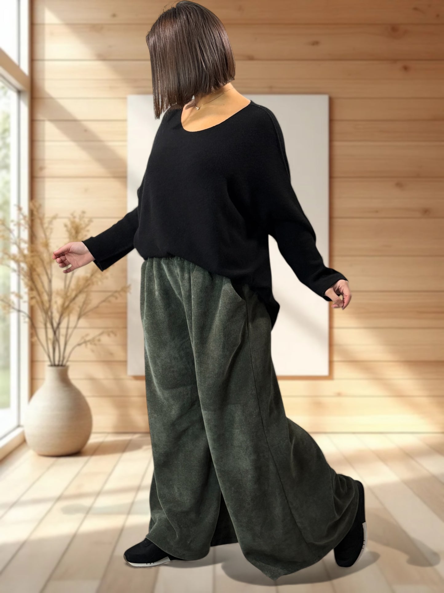 MARVIN - PANTALON EN VELOURS KAKI TAILLE 46 A 54