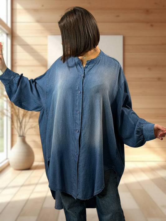 OCEANE - CHEMISE OVERSIZE JEAN TENCELL JUSQU'A LA TAILLE 56/58