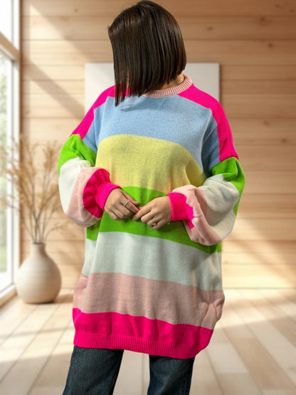 BARBARA - PULL A RAYURE MULTICOLORE JUSQU'A LA TAILLE 56