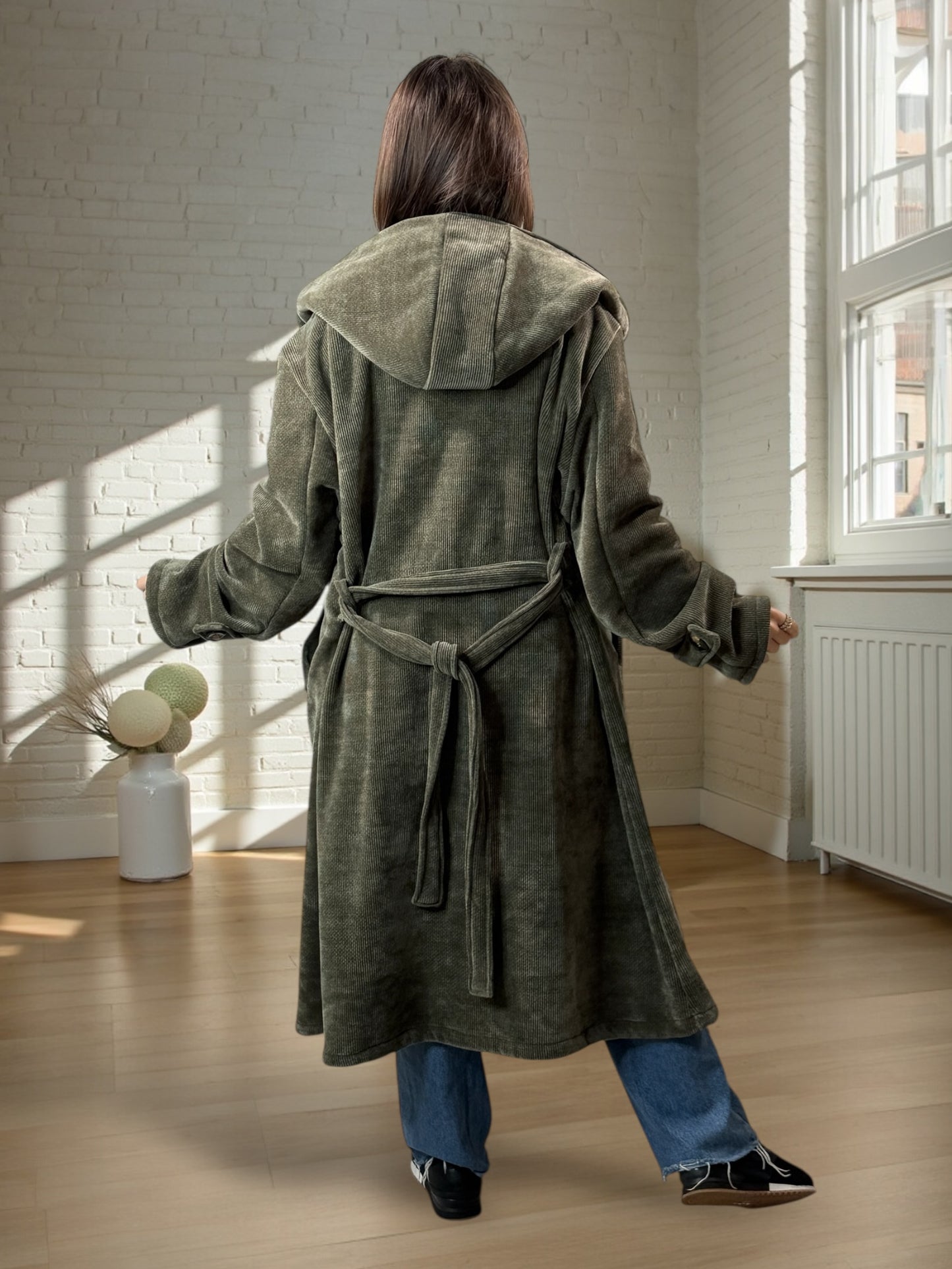 CARLOTA - MANTEAU OVERSIZE KAKI A CAPUCHE JUSQU'A LA TAILLE 56/58