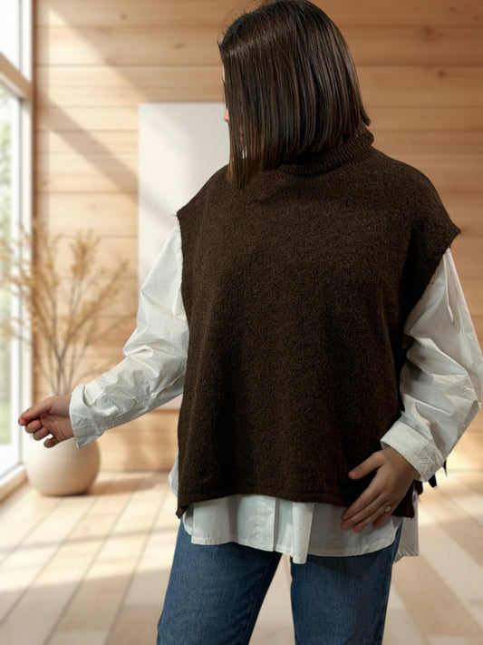 MIMI - PULL MARRON SANS MANCHES JUSQU'A LA TAILLE 52