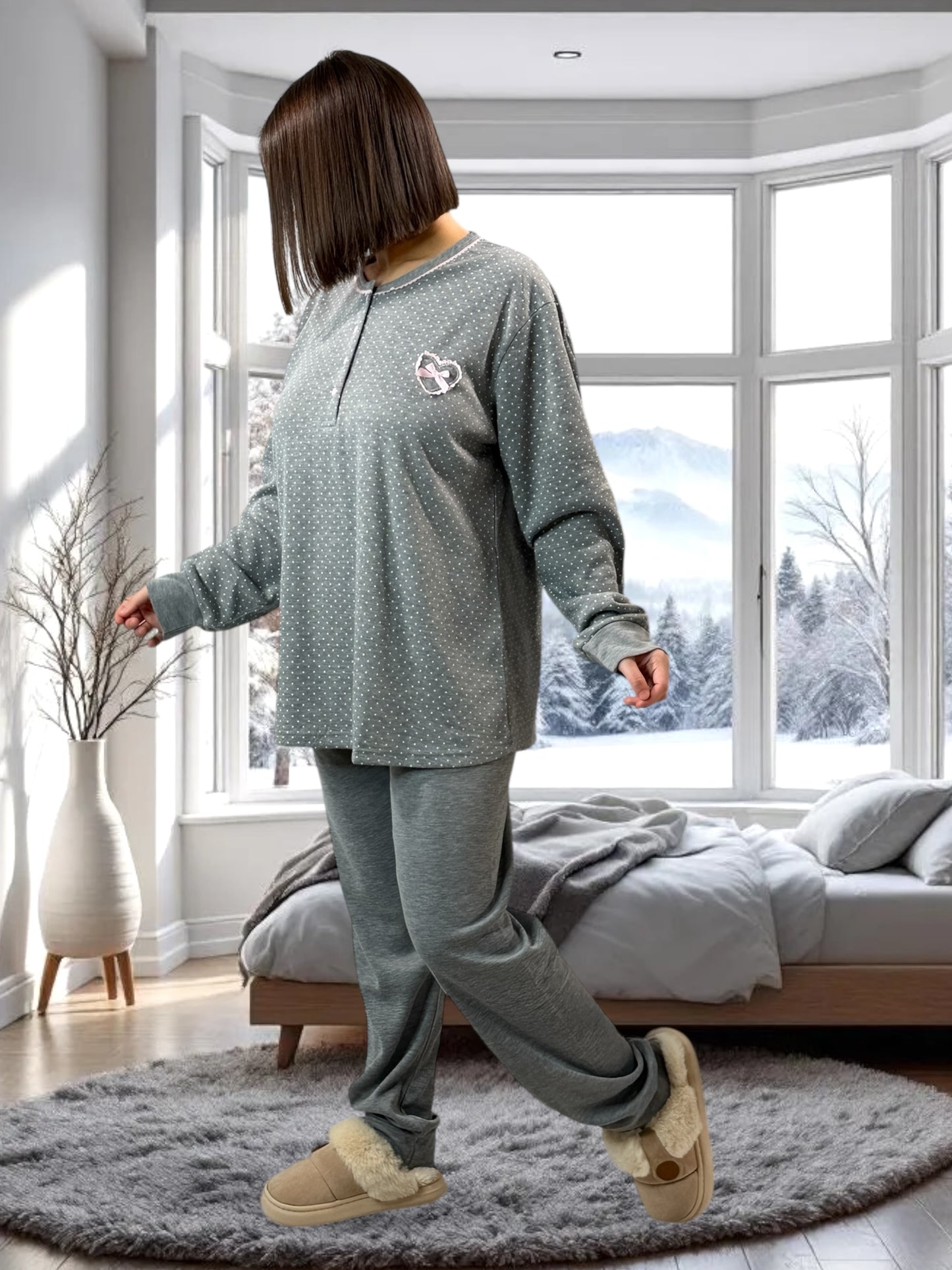BELLA - PYJAMA GRIS A POIS 54/56