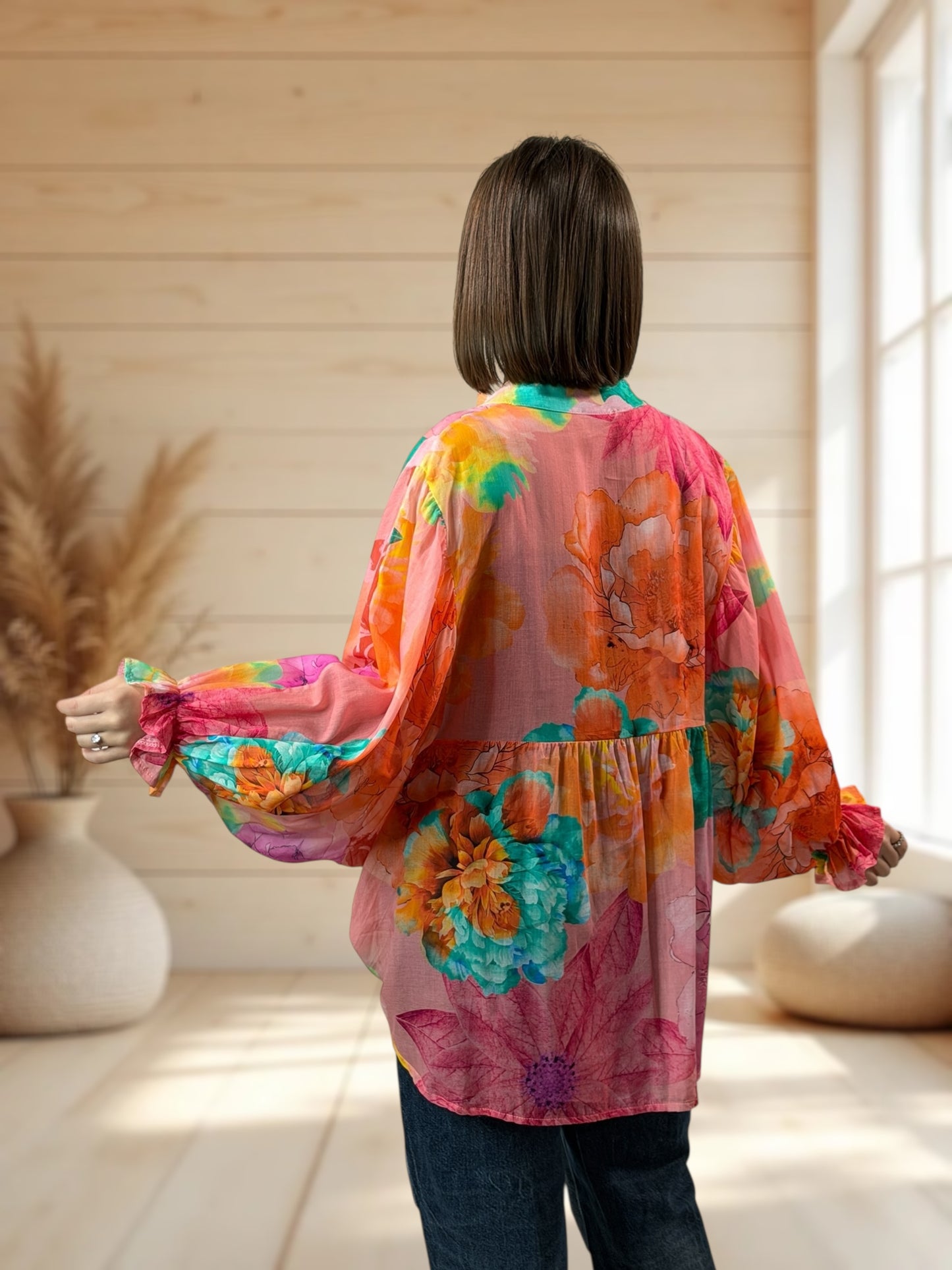 EDITH  - BLOUSE A FLEUR JUSQU'A LA TAILLE 50/52