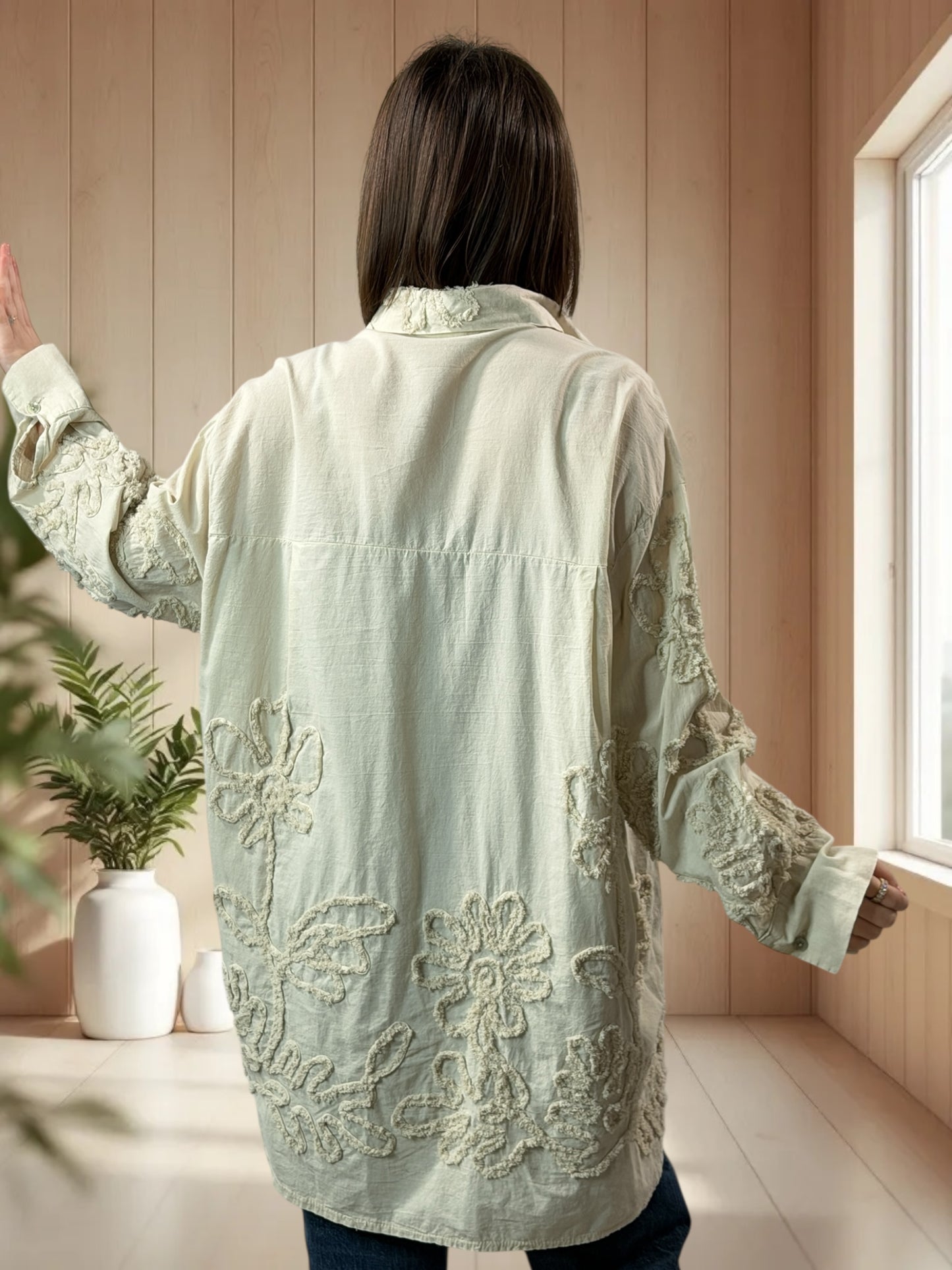 CAROLA - CHEMISE OVERSIZE BEIGE JUSQU'A LA TAILLE 50/52