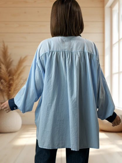 ERIKA - CHEMISE OVERSIZE BLEUE JUSQU'A LA TAILLE 54