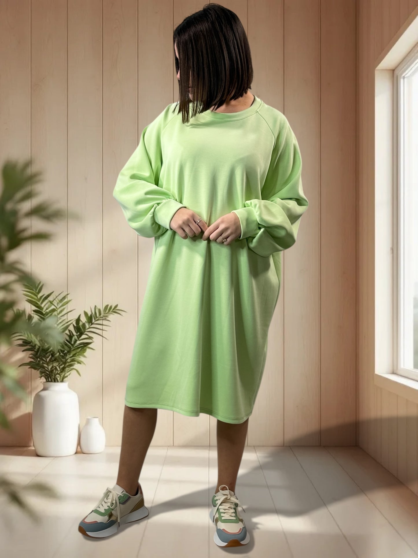 CHRISTINA - ROBE TUNIQUE OVERSIZE EN SWEAT VERTE JUSQU'A LA TAILLE 54/56