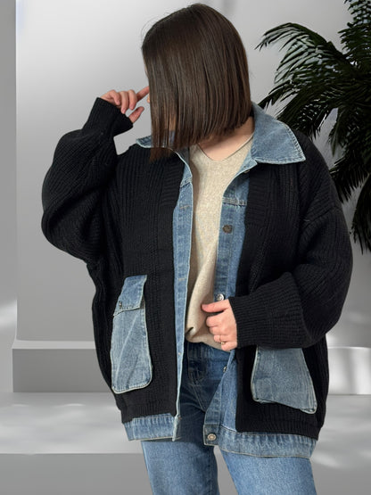 MASSIMO - VESTE NOIRE OVERSIZE AVEC JEAN JUSQU'A LA TAILLE 54