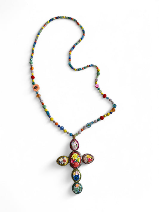 SAN JOSE - SAUTOIR BOHEME MULTICOLORE GROSSE CROIX