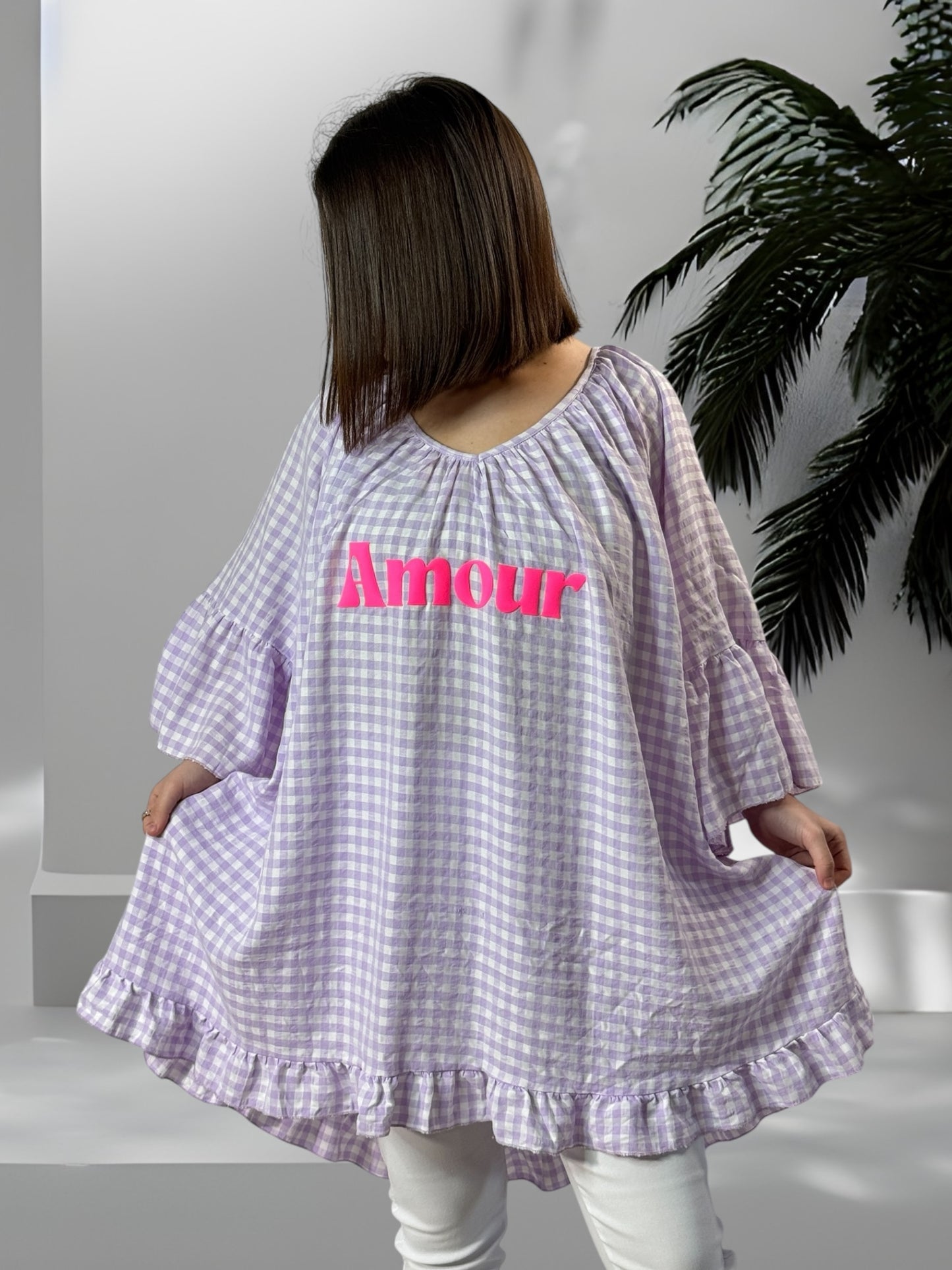 MERYL - TUNIQUE VICHY LILAS JUSQU'A LA TAILLE 54/56