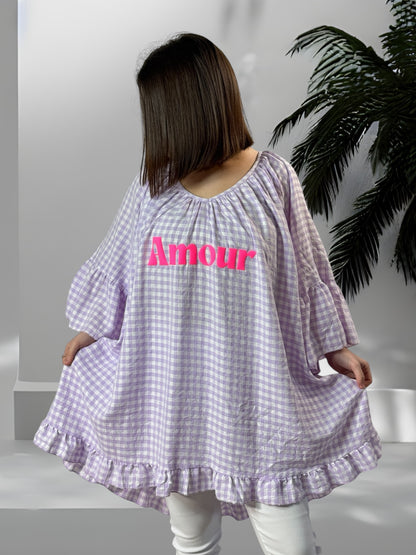 MERYL - TUNIQUE VICHY LILAS JUSQU'A LA TAILLE 54/56