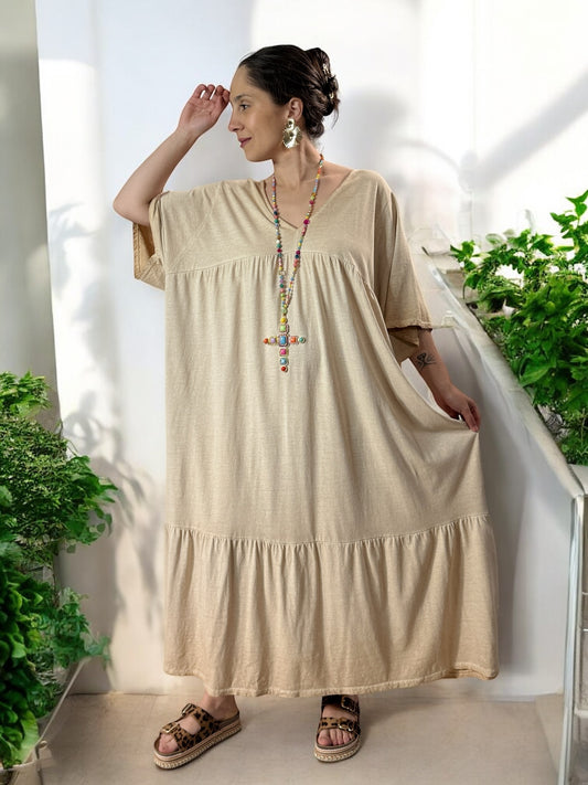 CAMERON - ROBE LONGUE CAMEL EN COTON JUSQU'A LA TAILLE 54